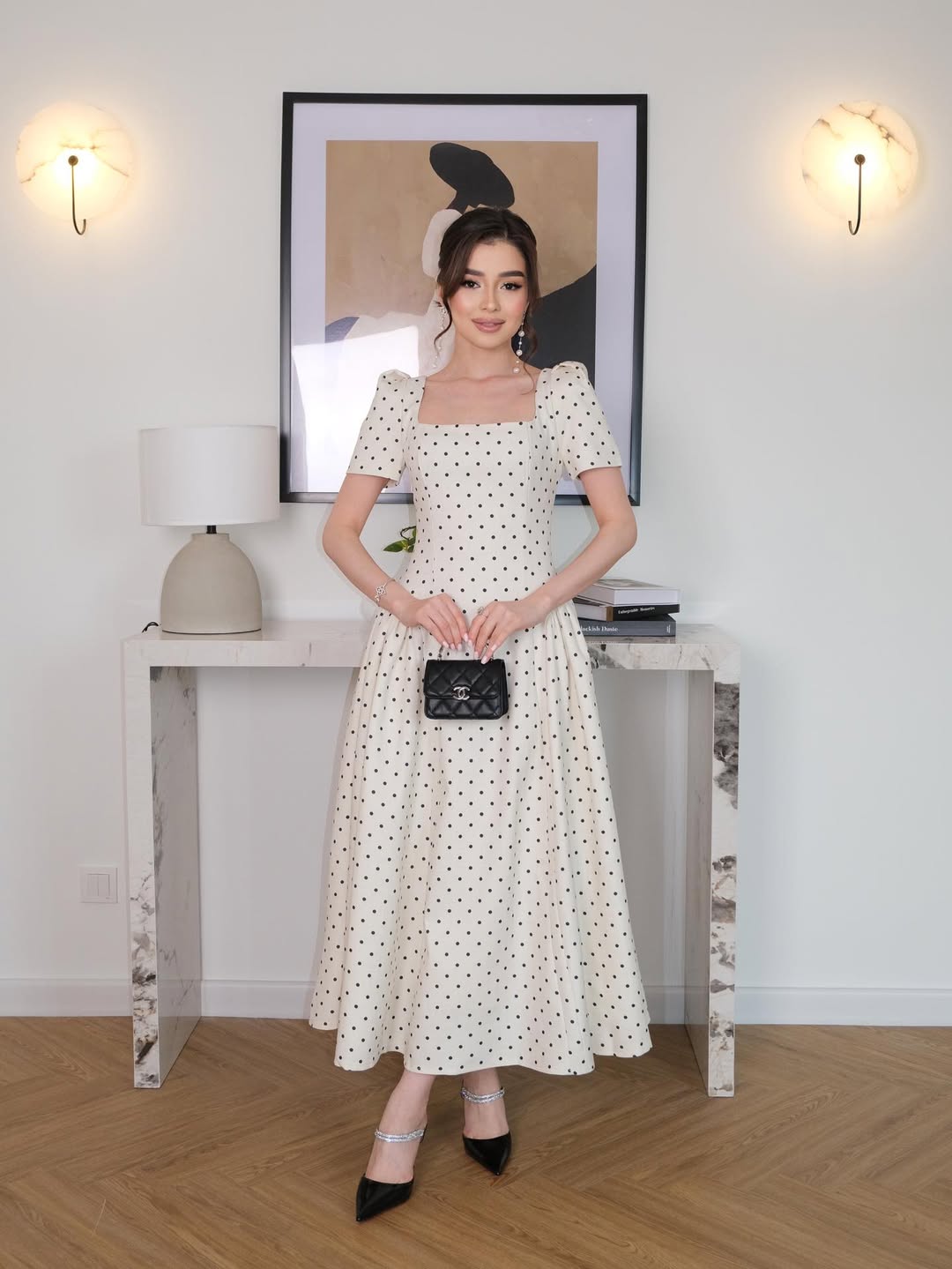 Polka-dot Retro Square-Neck Dress