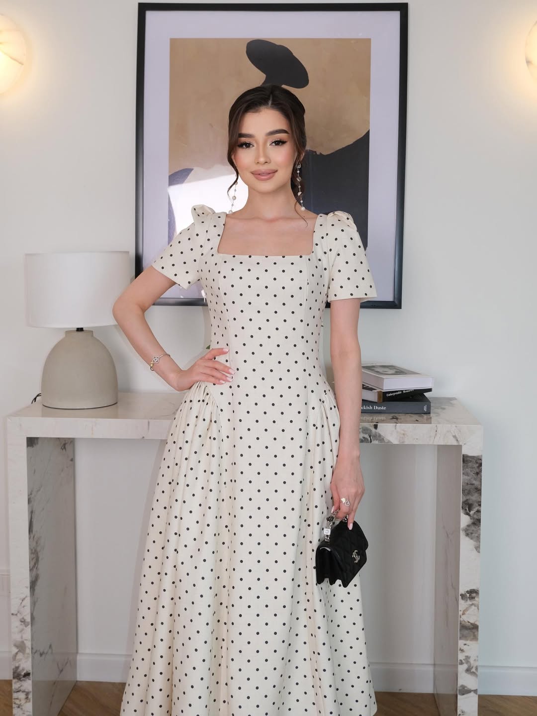Polka-dot Retro Square-Neck Dress