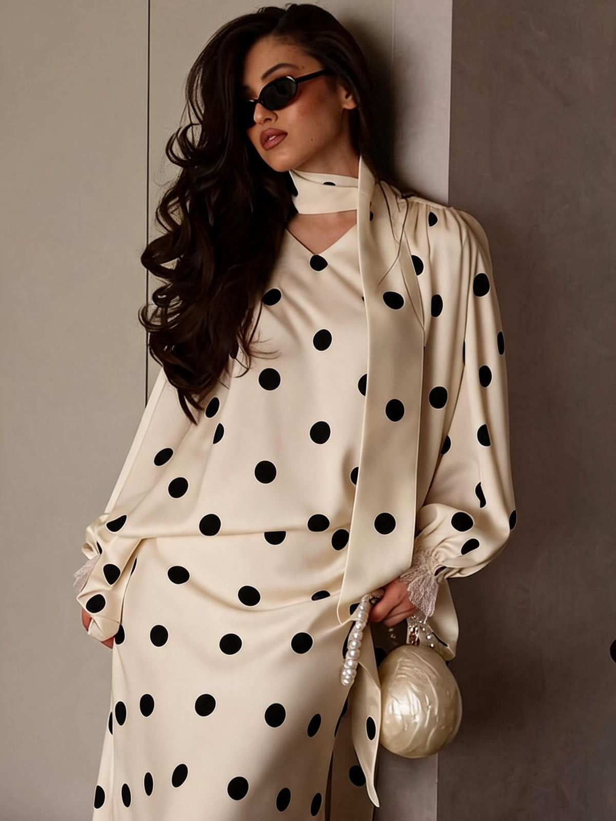 Satin and Lace-Panel Skirt Set