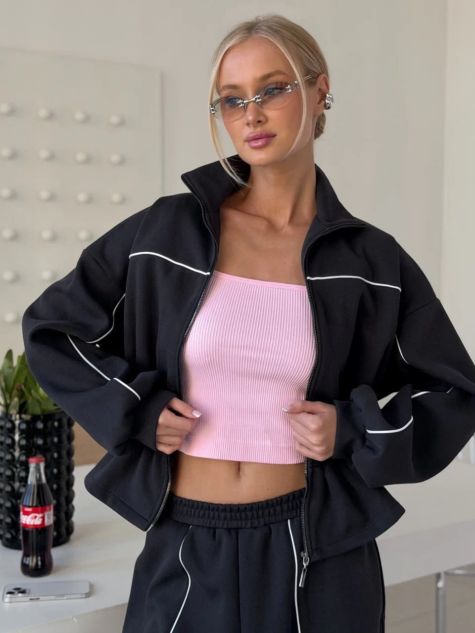 Drawstring Waist Sweatpants Set