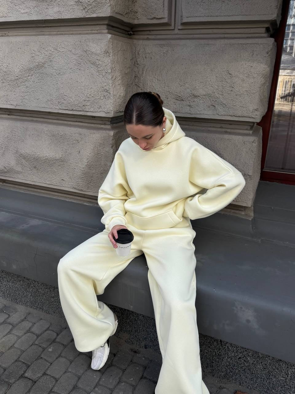 Solid-Color Oversized Hooded Sweatshirt Set