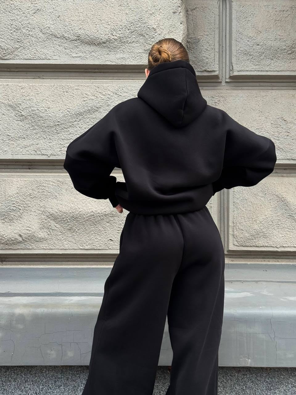 Solid-Color Oversized Hooded Sweatshirt Set