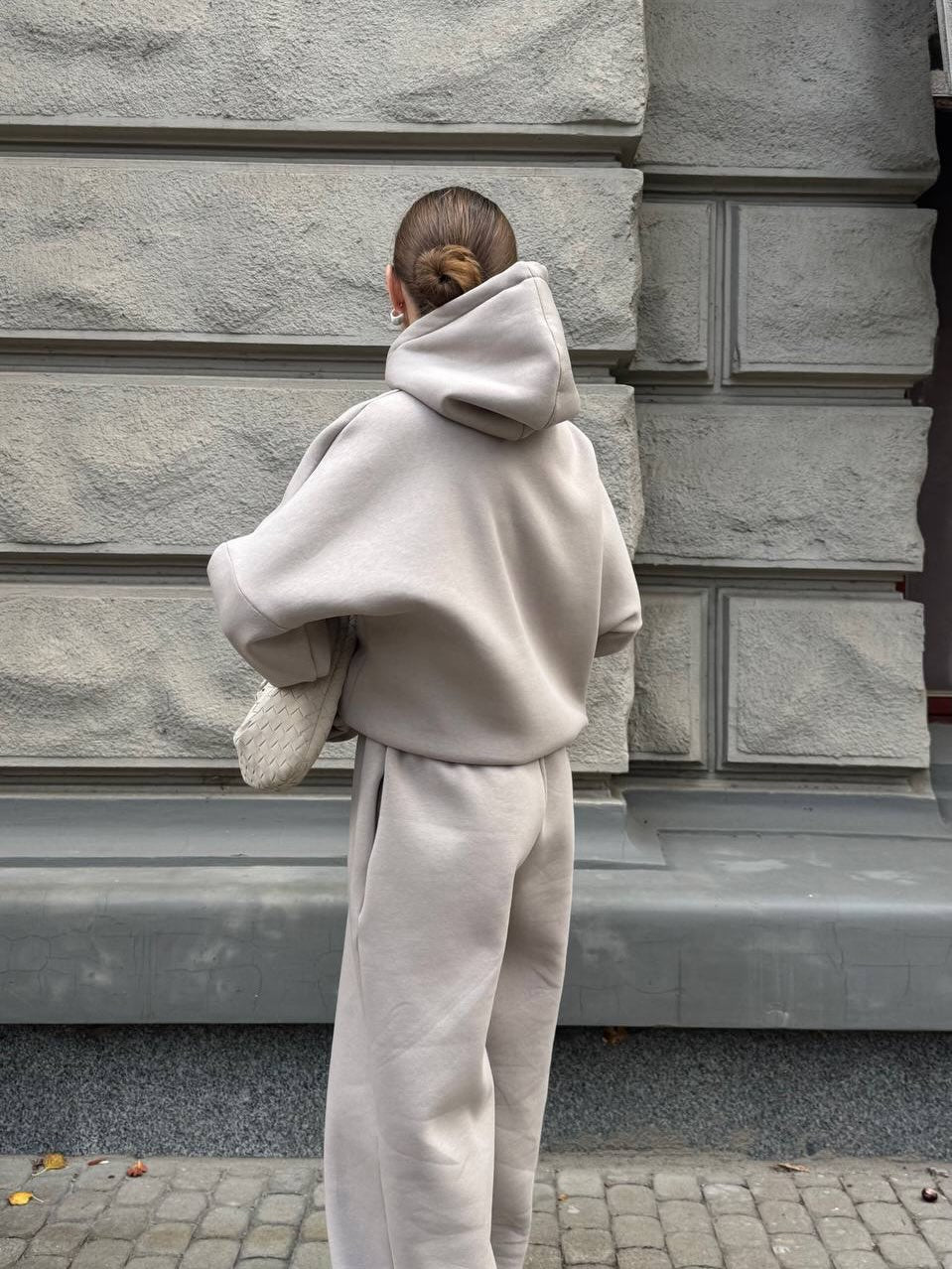 Solid-Color Oversized Hooded Sweatshirt Set