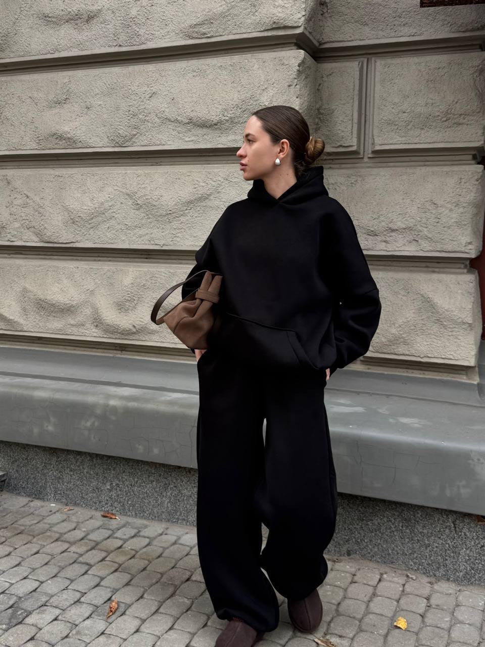 Solid-Color Oversized Hooded Sweatshirt Set