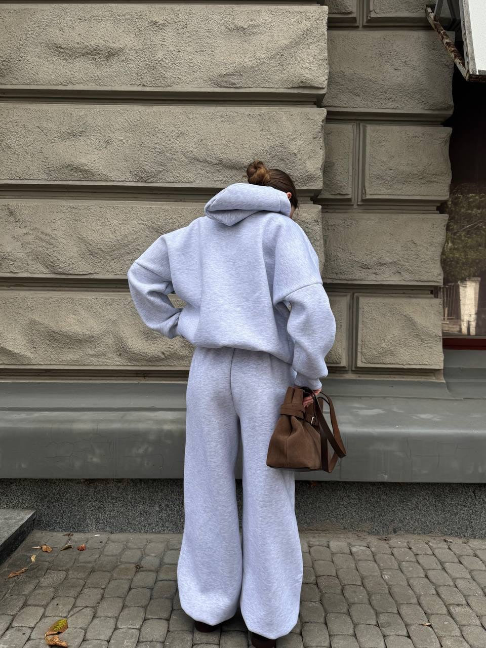 Solid-Color Oversized Hooded Sweatshirt Set