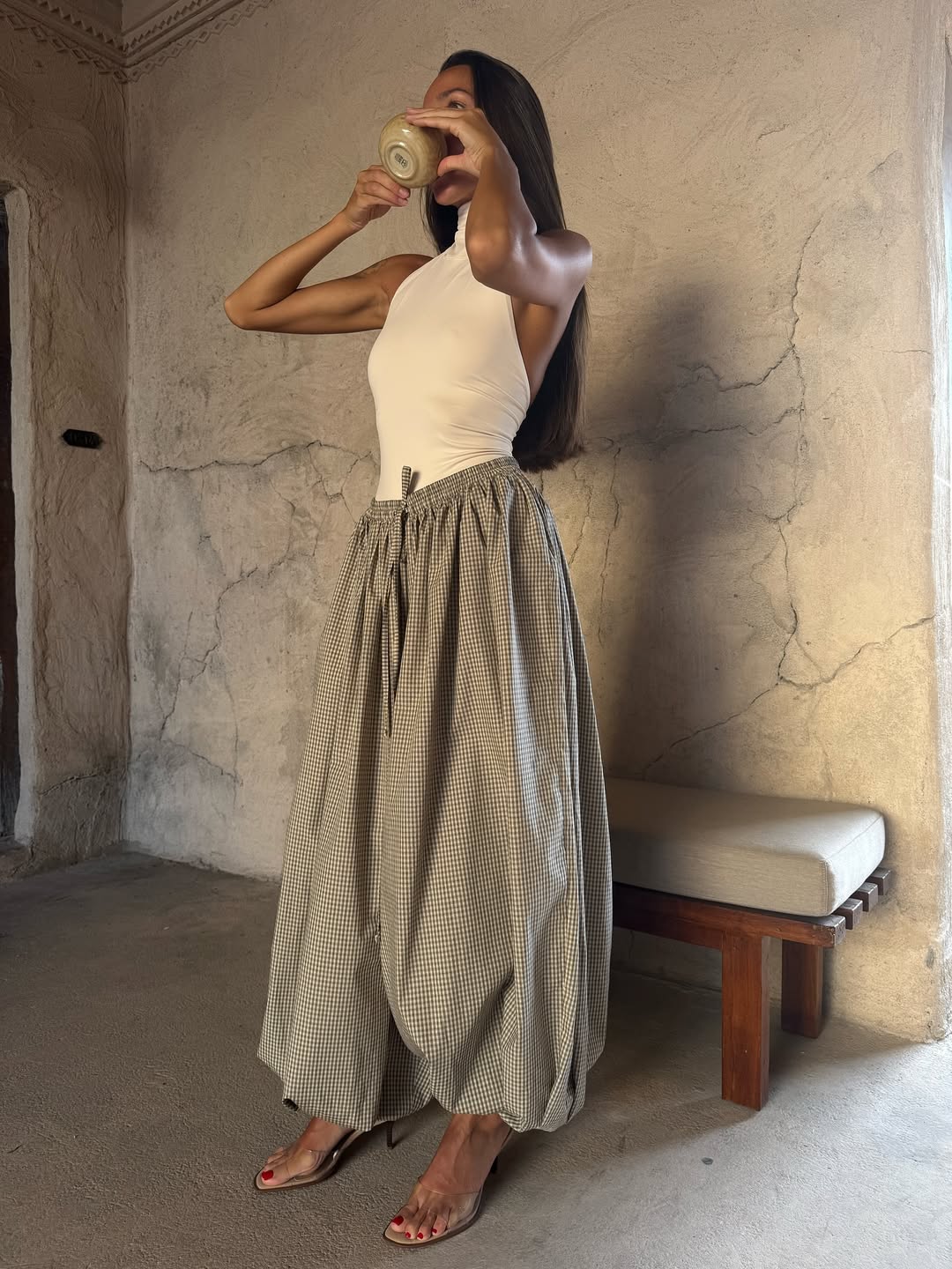 Checkered wide-leg pants