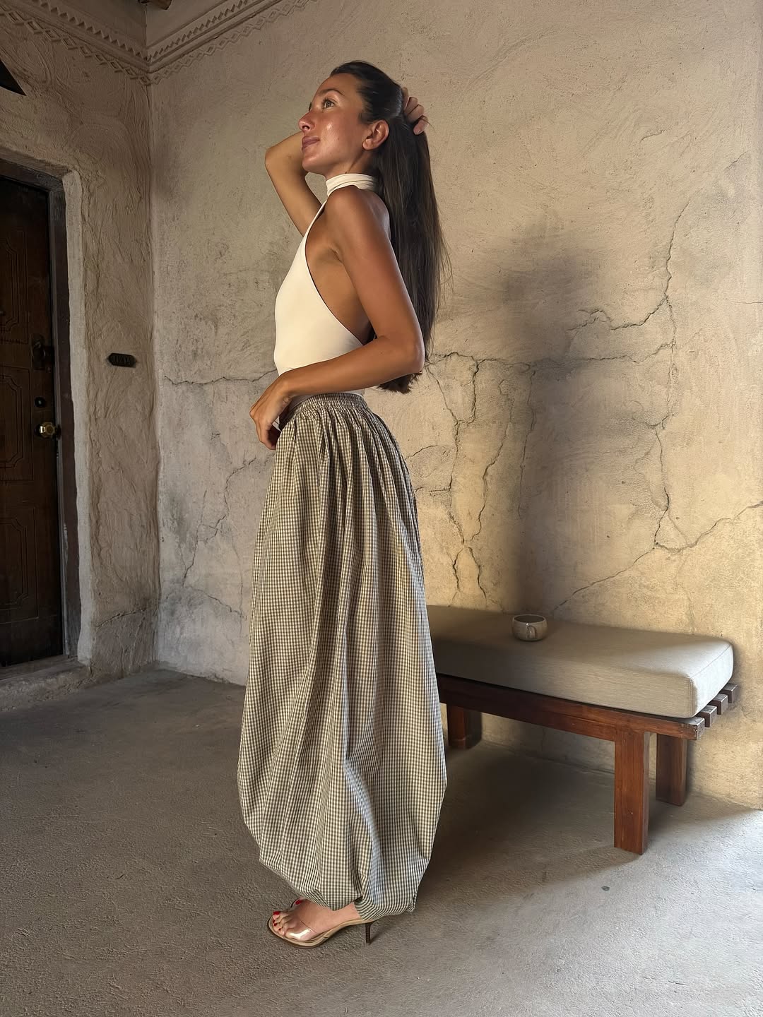 Checkered wide-leg pants