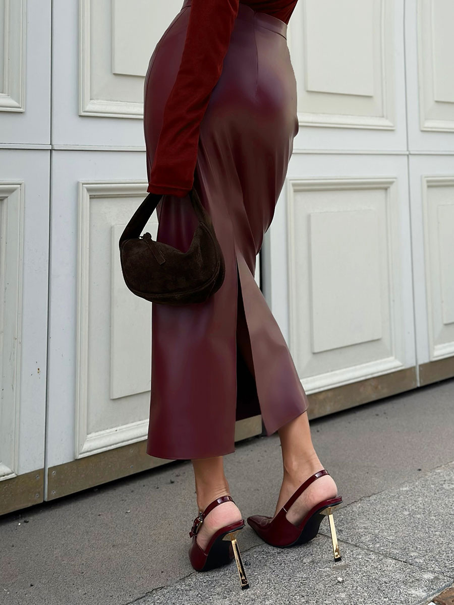 Burgundy PU Skirt