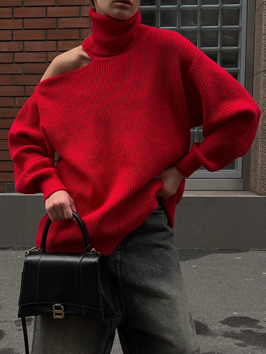 Turtleneck Off-the-Shoulder Sweater