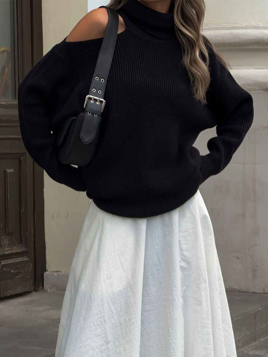 Turtleneck Off-the-Shoulder Sweater