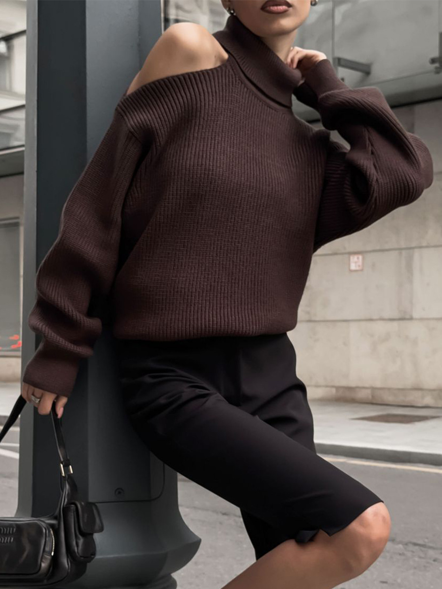 Turtleneck Off-the-Shoulder Sweater