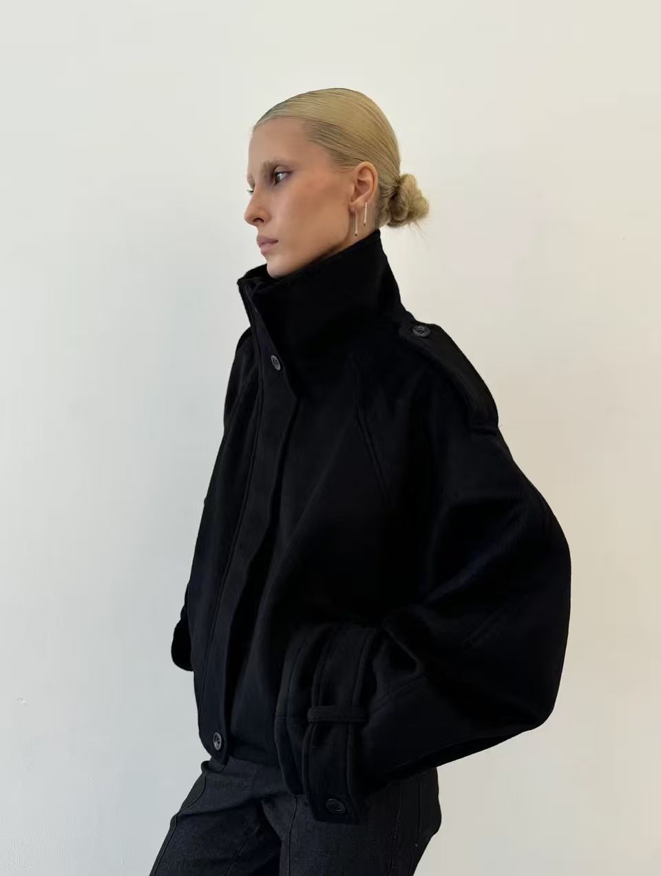 Stand-collar zipper wool jacket