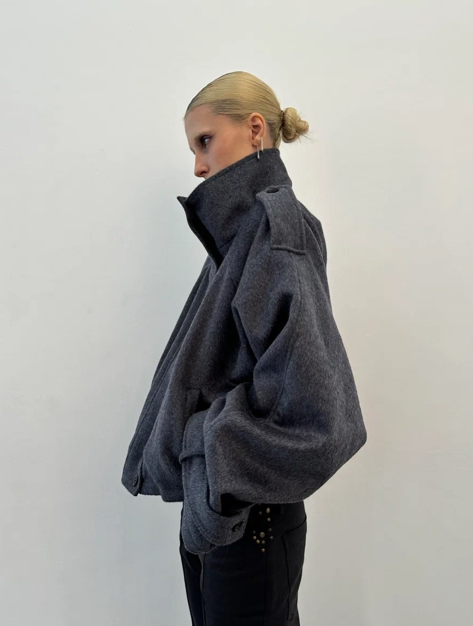 Stand-collar zipper wool jacket