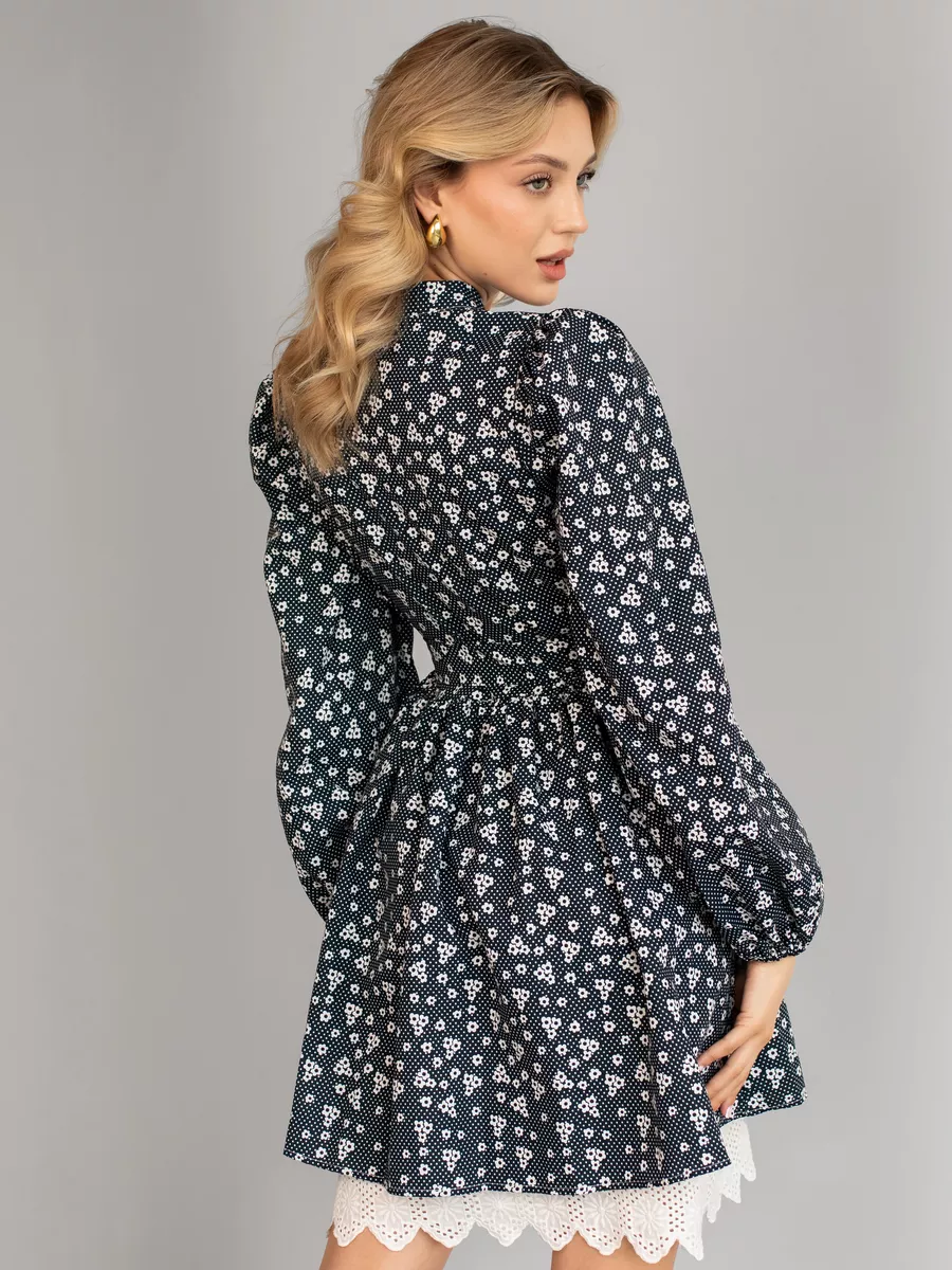 Puff-sleeve floral print dress
