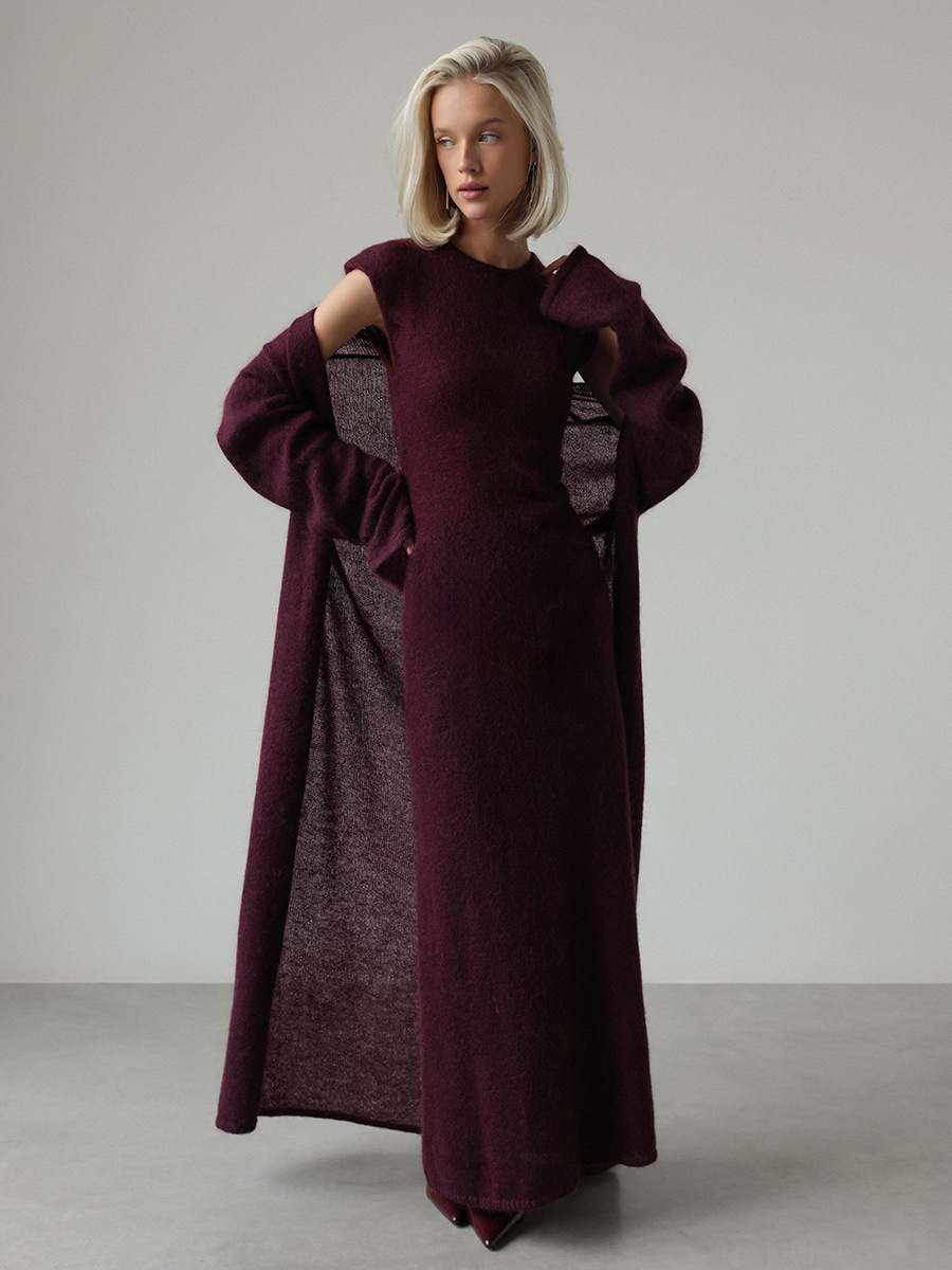 Knit Cardigan Sleeveless Dress Two-Piece Set