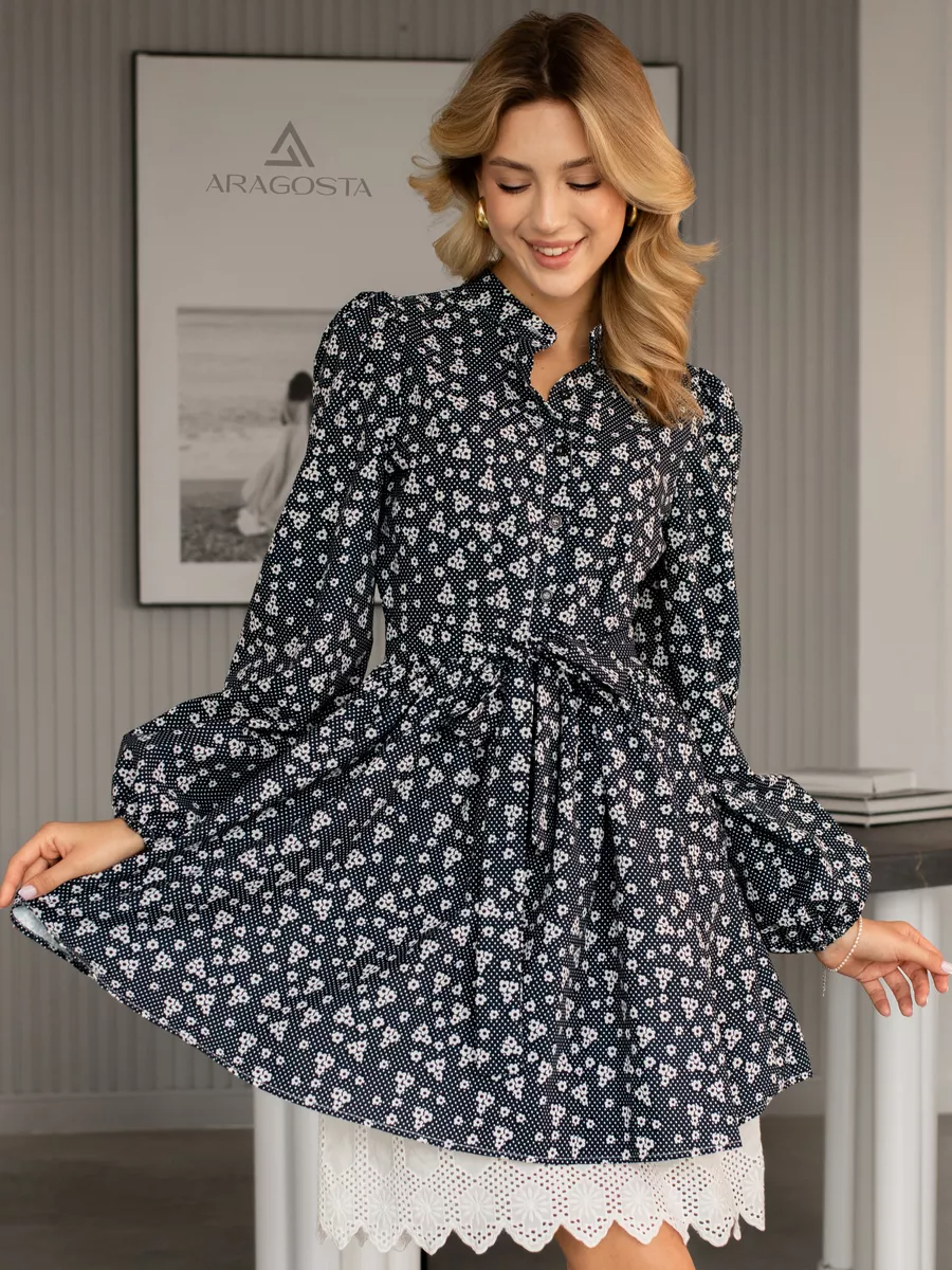 Puff-sleeve floral print dress