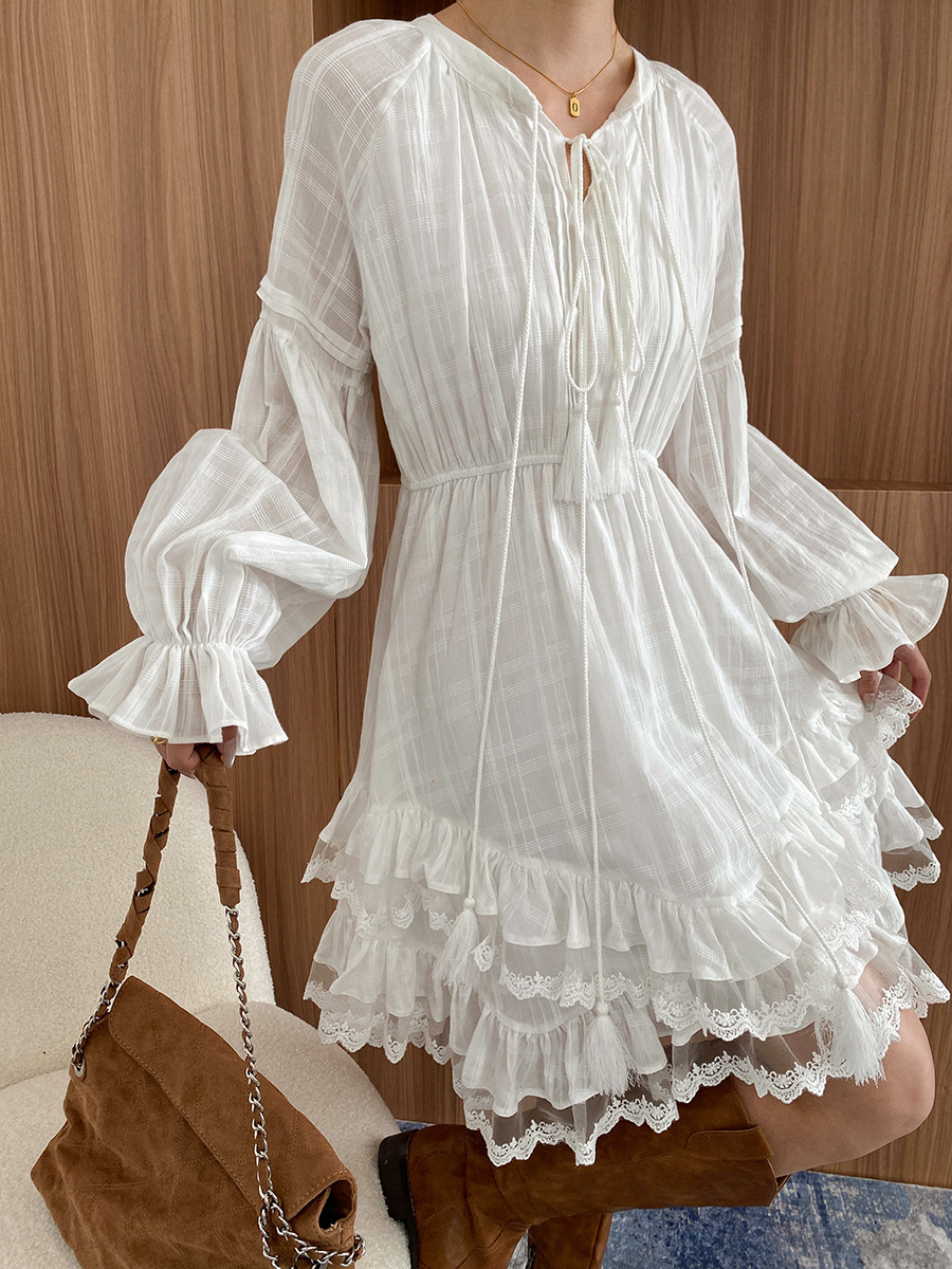 Tie Waist Splicing Irregular Layered Dress