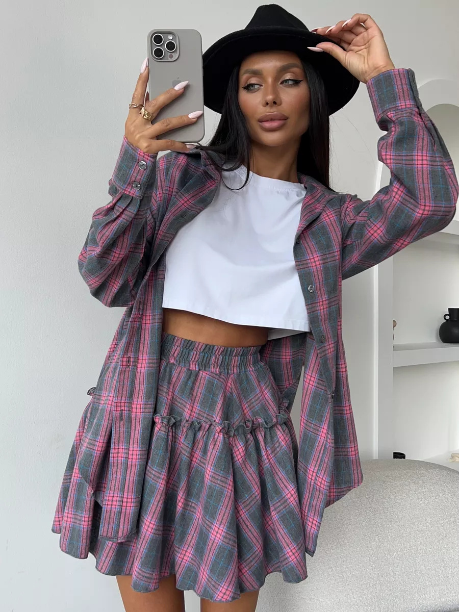 Casual Plaid Skirt Set