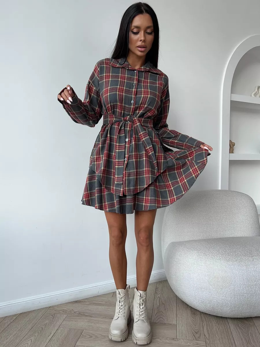 Casual Plaid Skirt Set