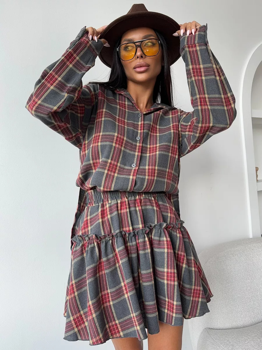 Casual Plaid Skirt Set