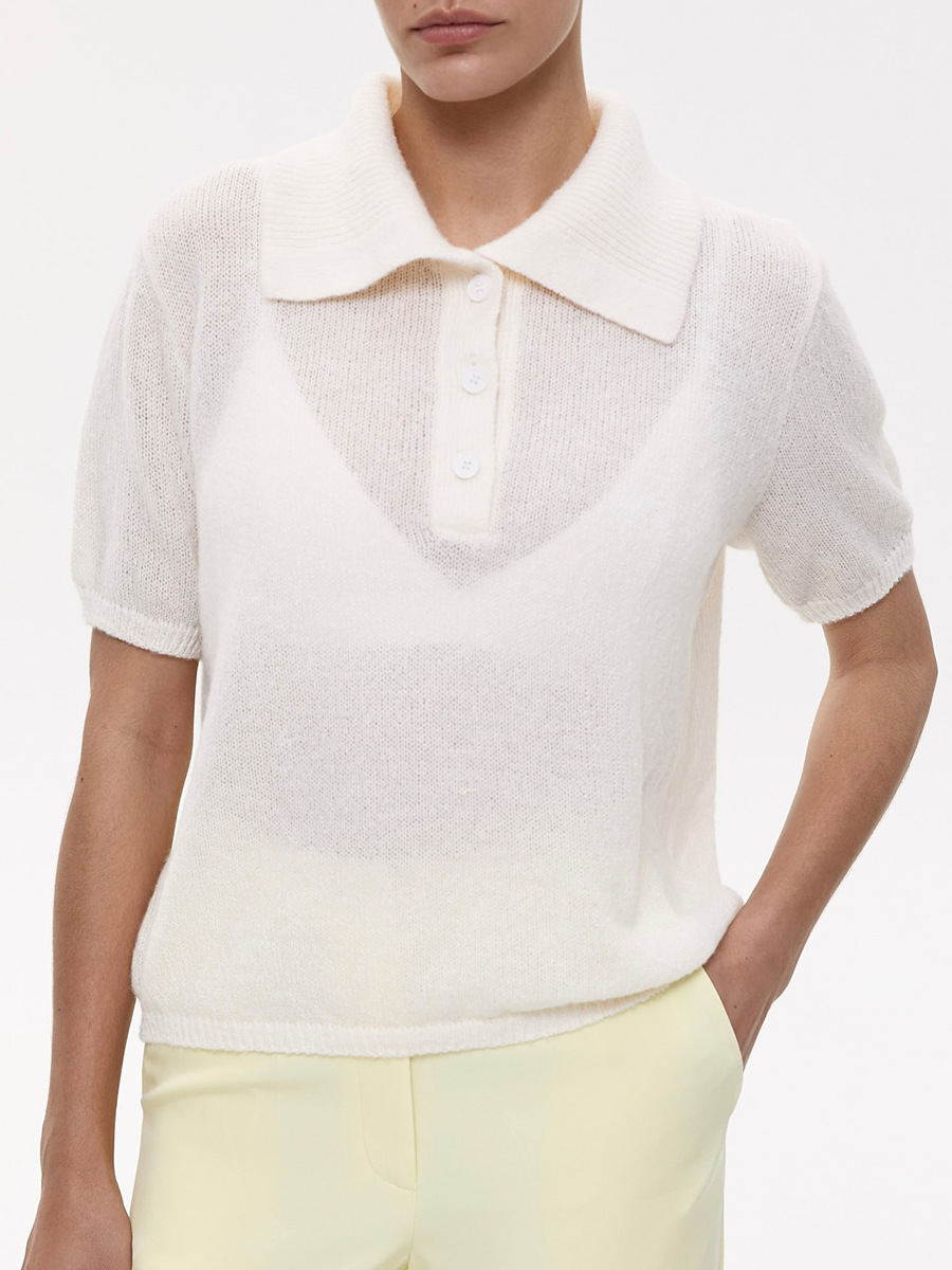 Hollow Draped Snug Knit Polo Shirt