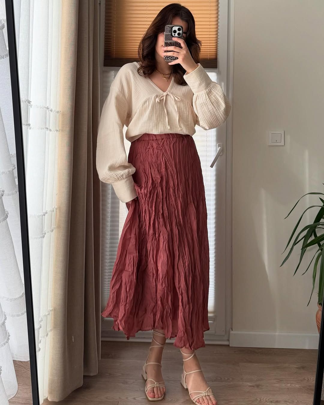 Pleated midi skirt