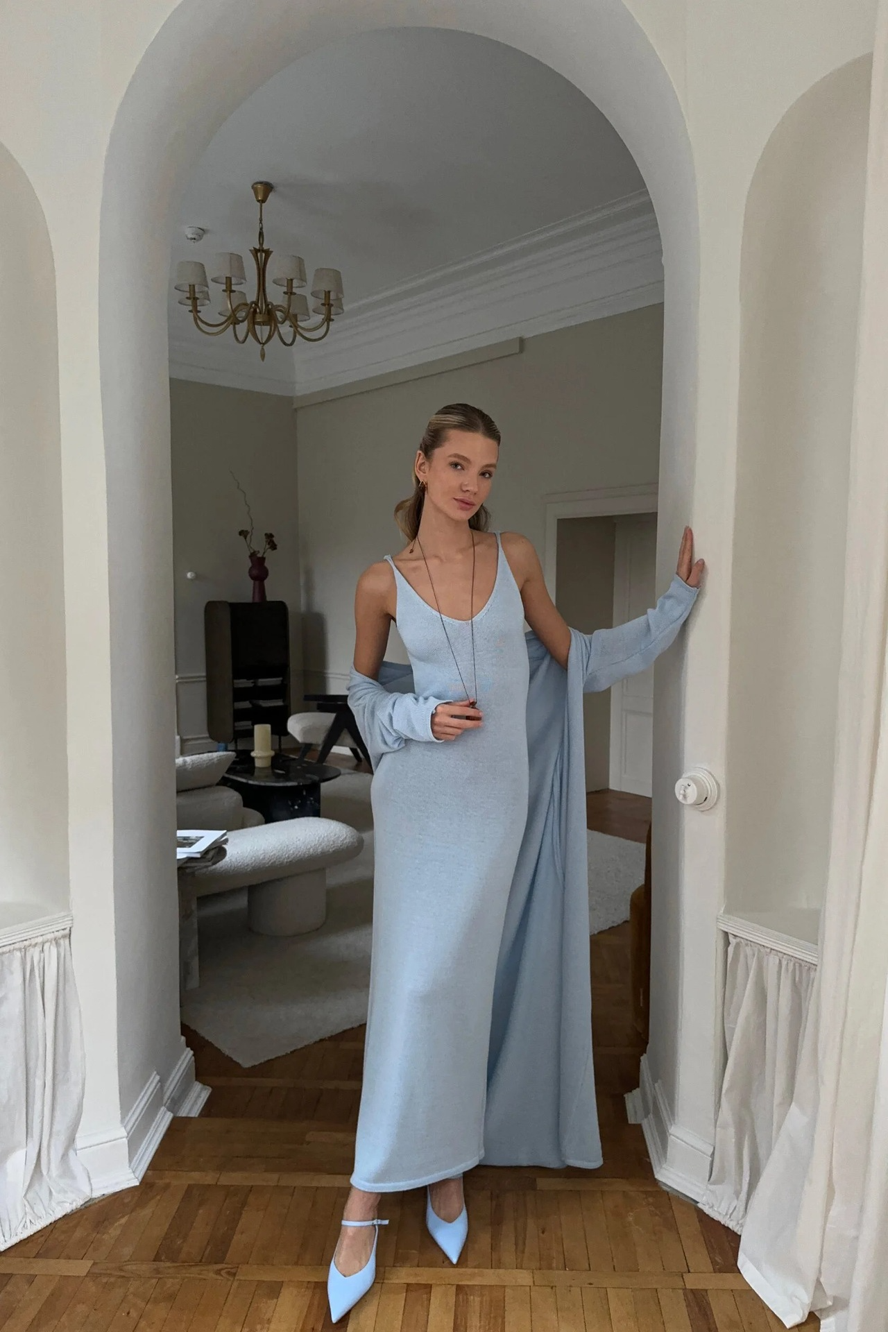 Knitted long dress and cardigan set