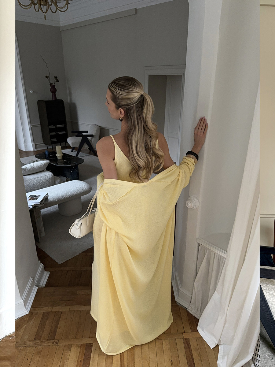 Knitted long dress and cardigan set