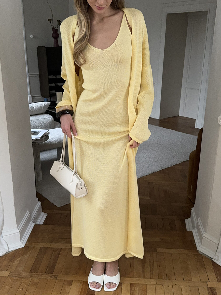 Knitted long dress and cardigan set