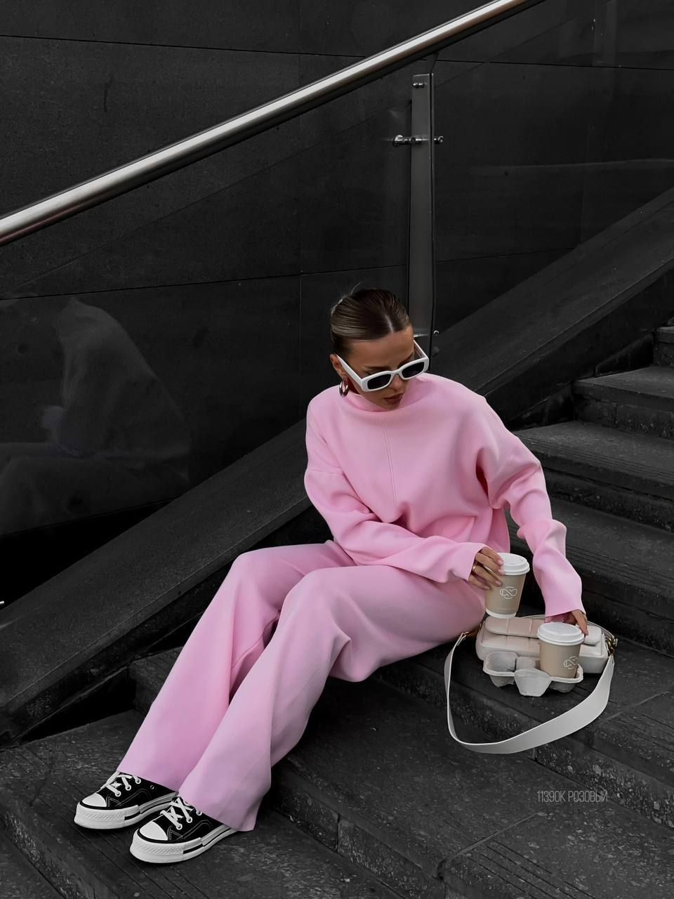 Knitted split top and trouser set