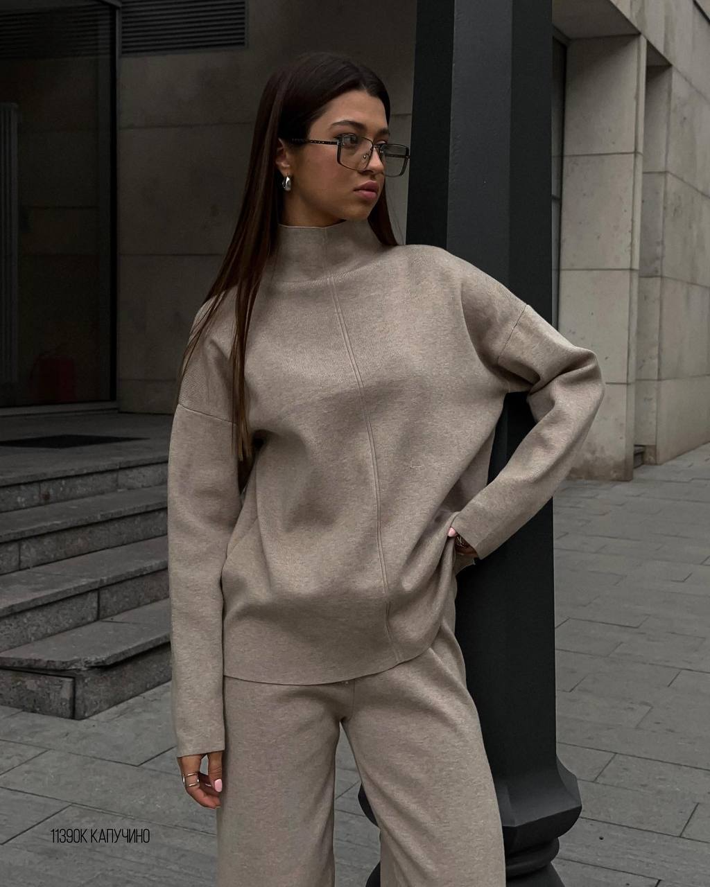 Knitted split top and trouser set