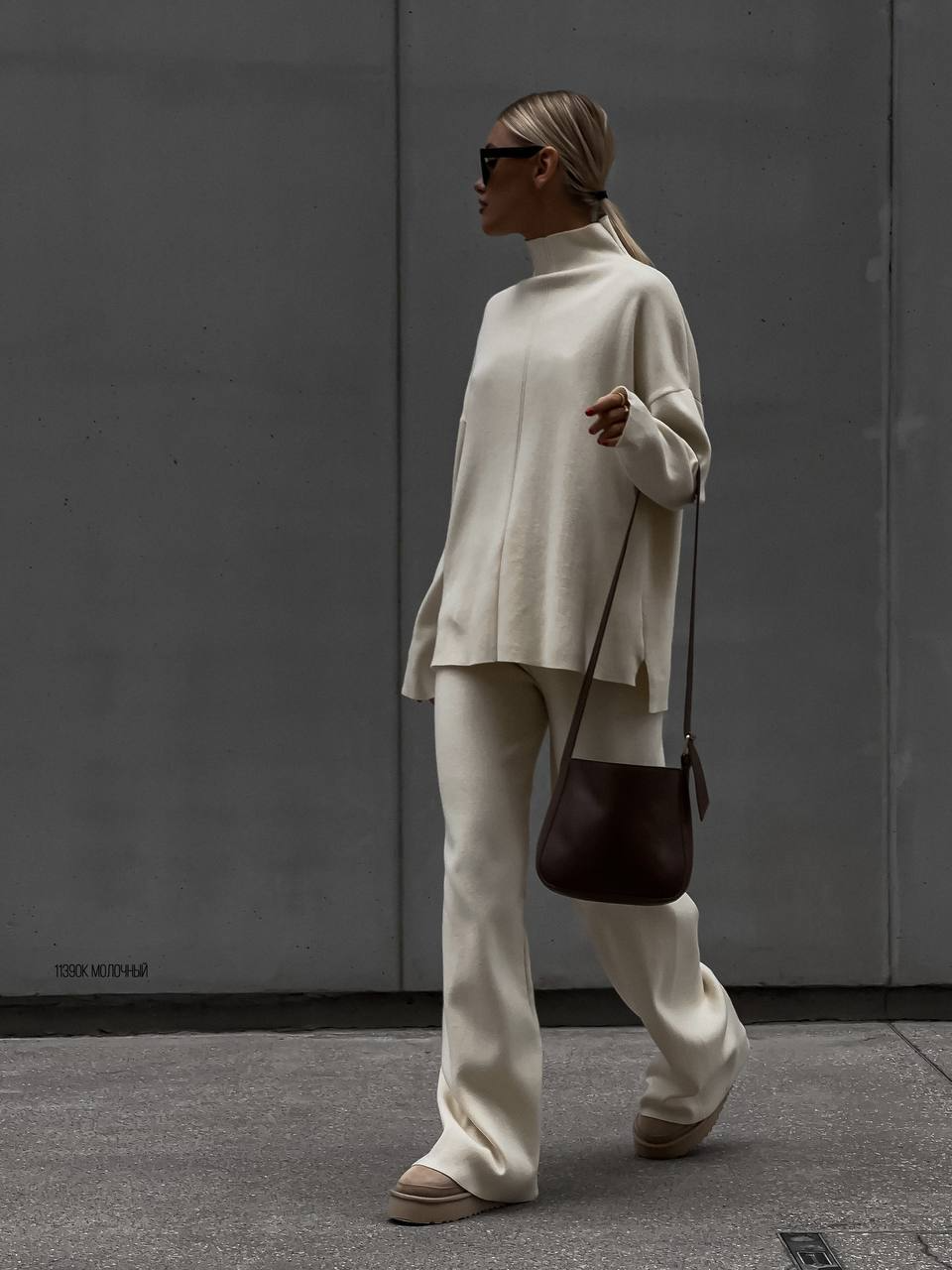 Knitted split top and trouser set