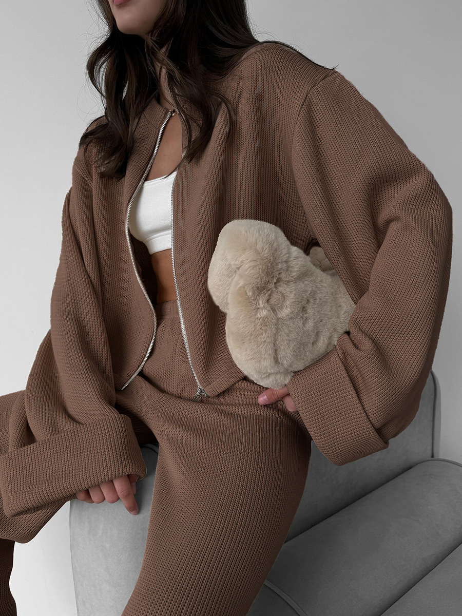 Knit Long-Sleeve Wide Leg Pants Set