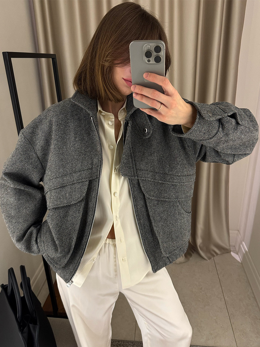 Houndstooth Stand Collar Jacket