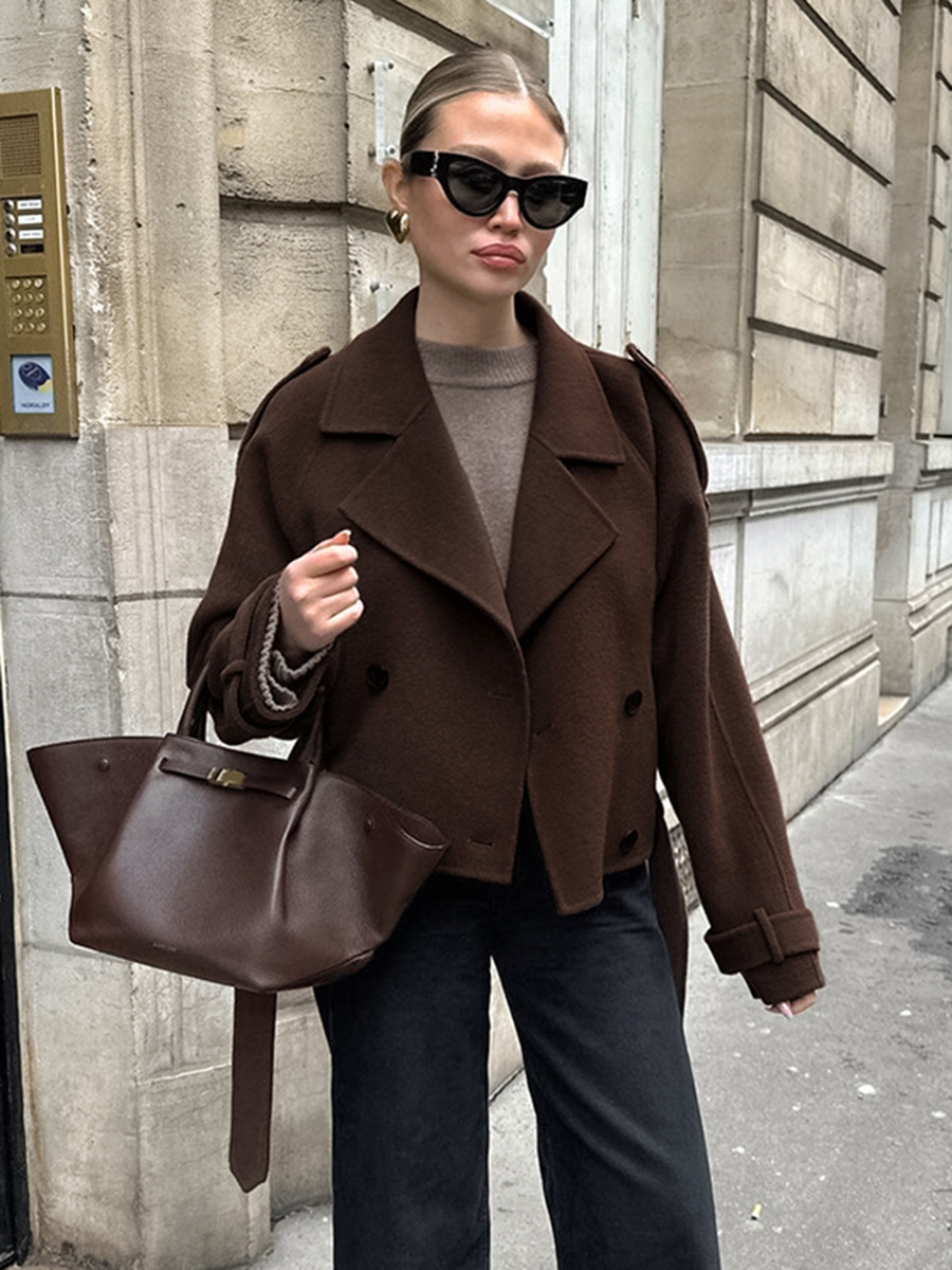 Double-breasted woolen jacket
