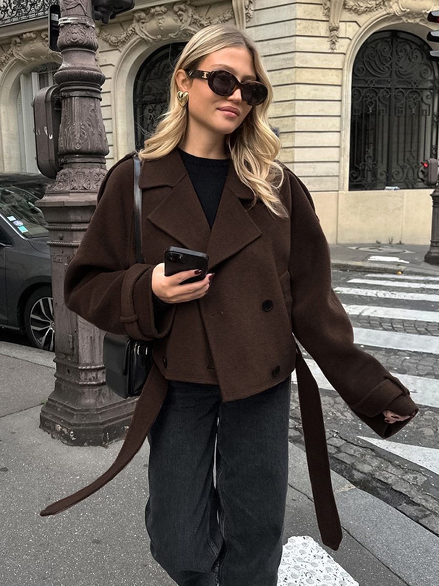 Double-breasted woolen jacket