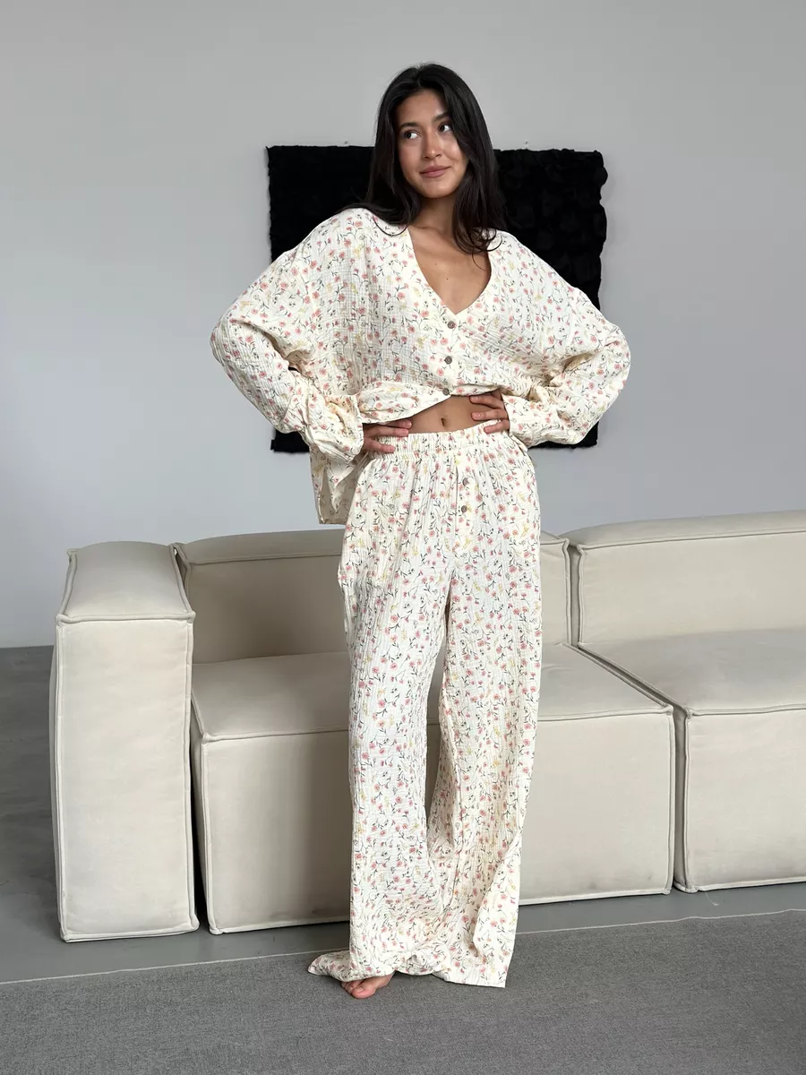 Cotton floral-print pajamas