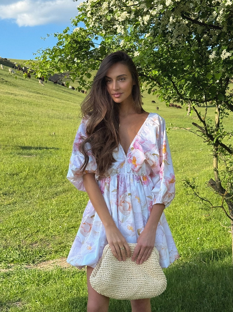 Printed Backless Lace-Up Dress