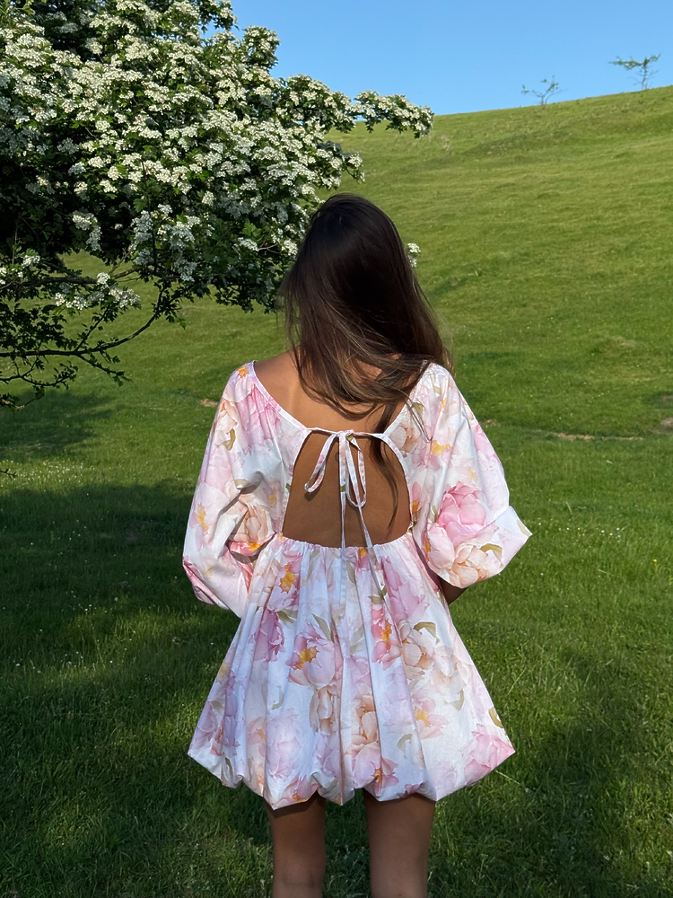 Printed Backless Lace-Up Dress