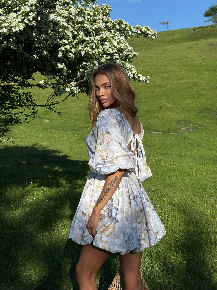 Printed Backless Lace-Up Dress