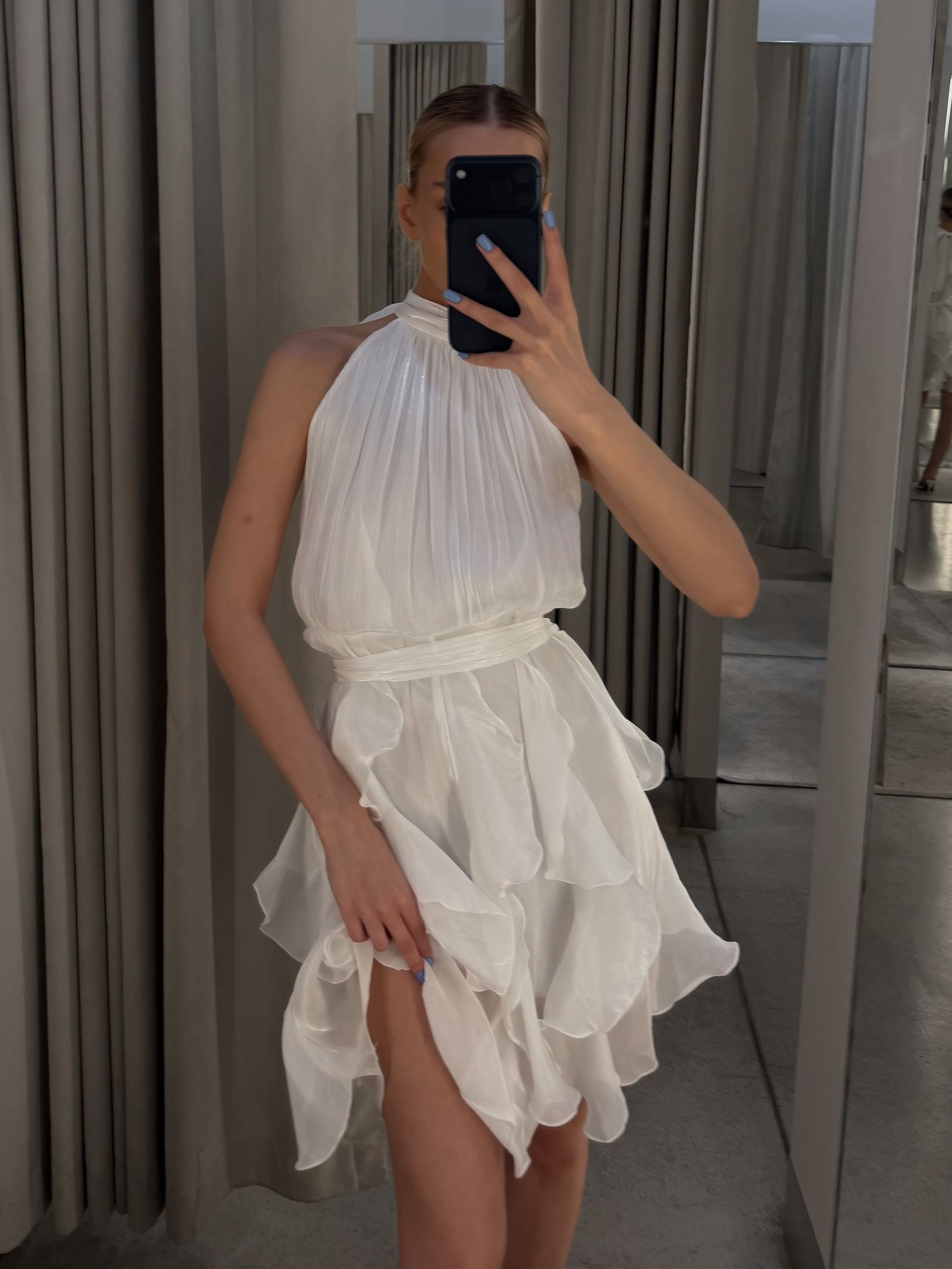 Ruffled Tie-Waist Chiffon Dress