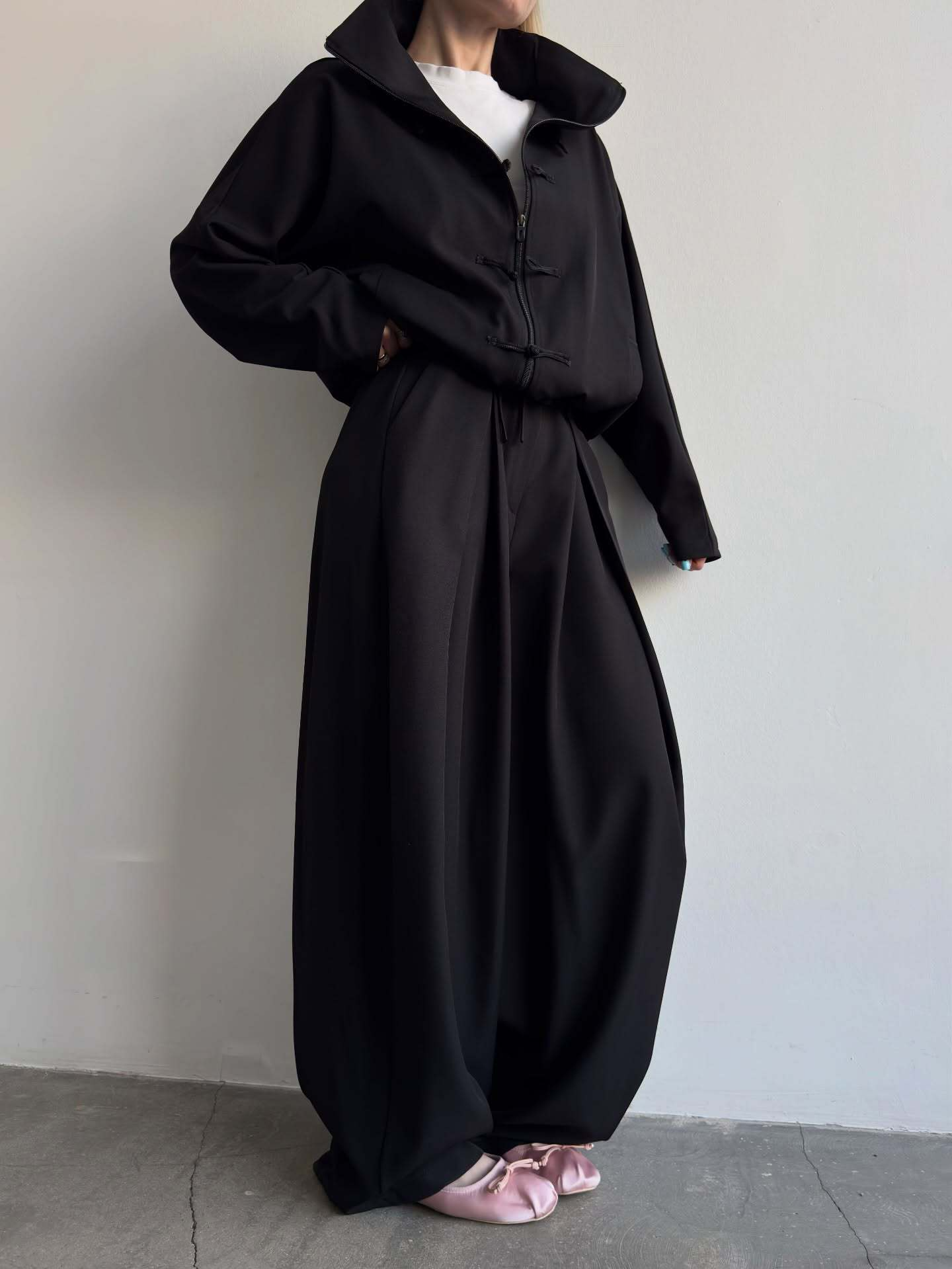 Button-Front Loose-Fit Baggy Pants Set