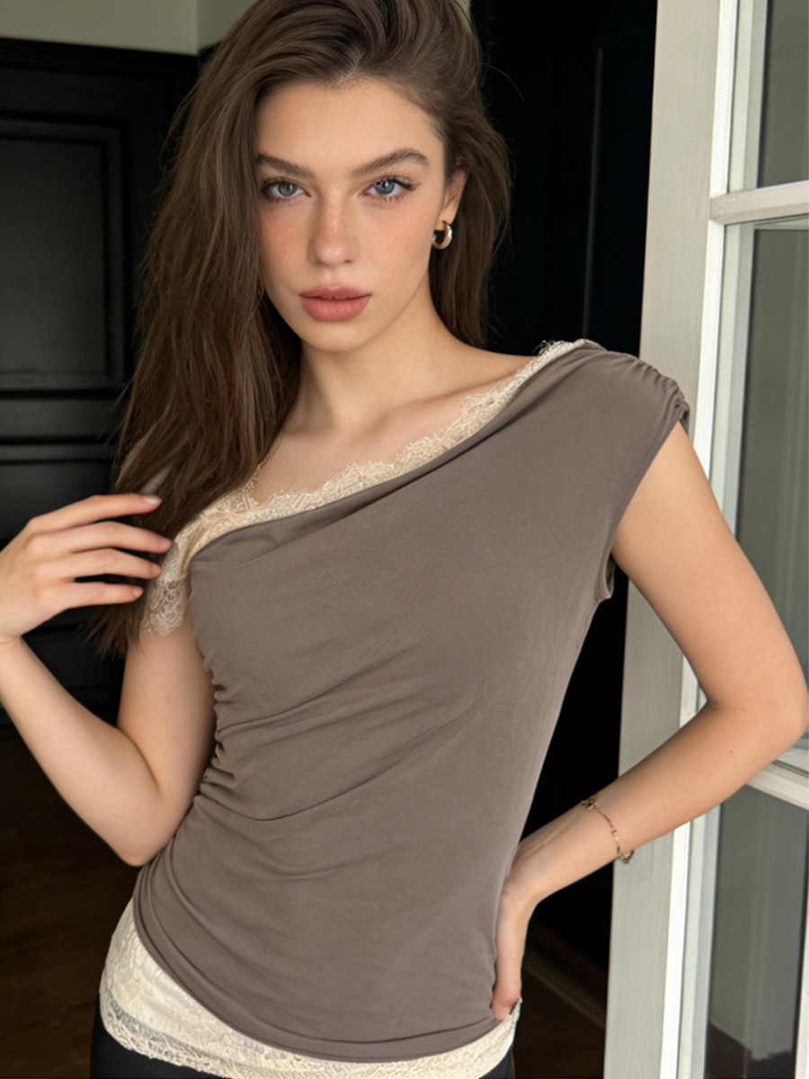 Lace-trimmed off shoulder top