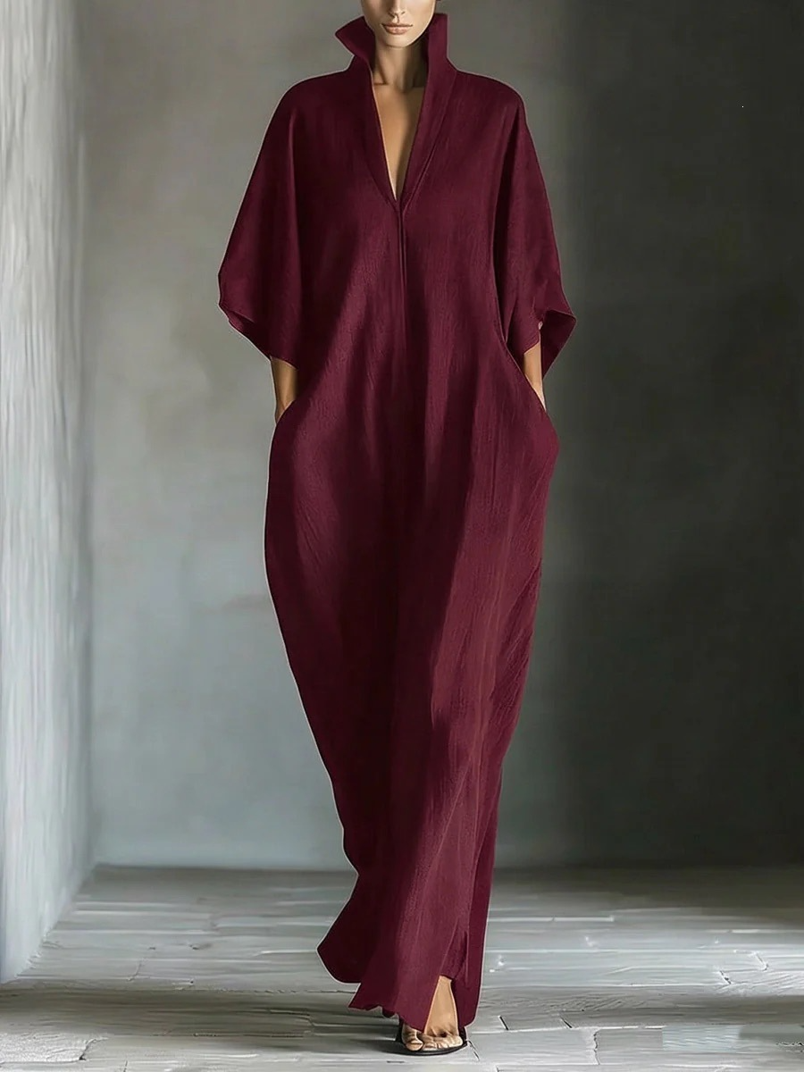 V-neck loose-fitting pullover dress