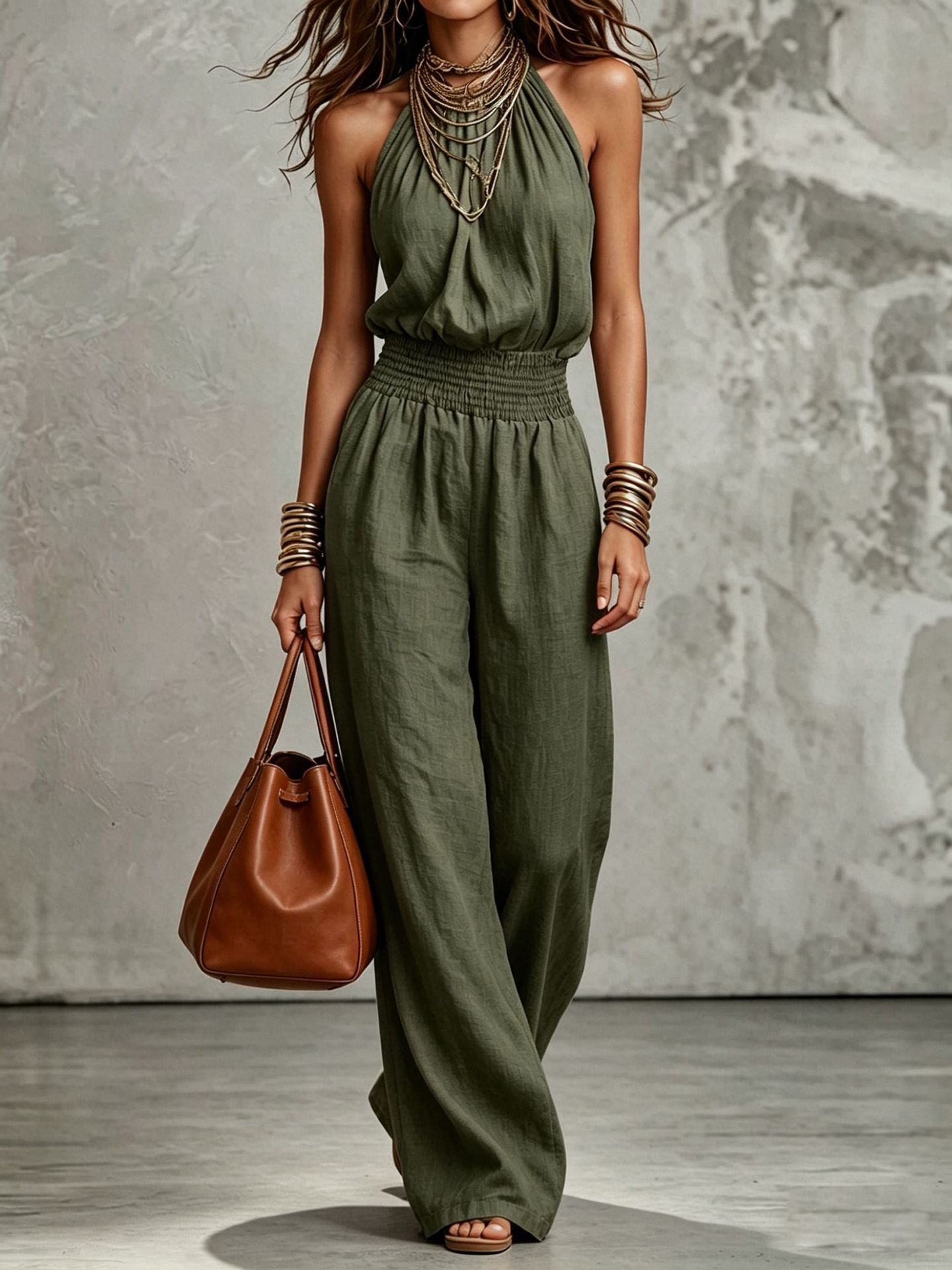 Backless halter jumpsuit