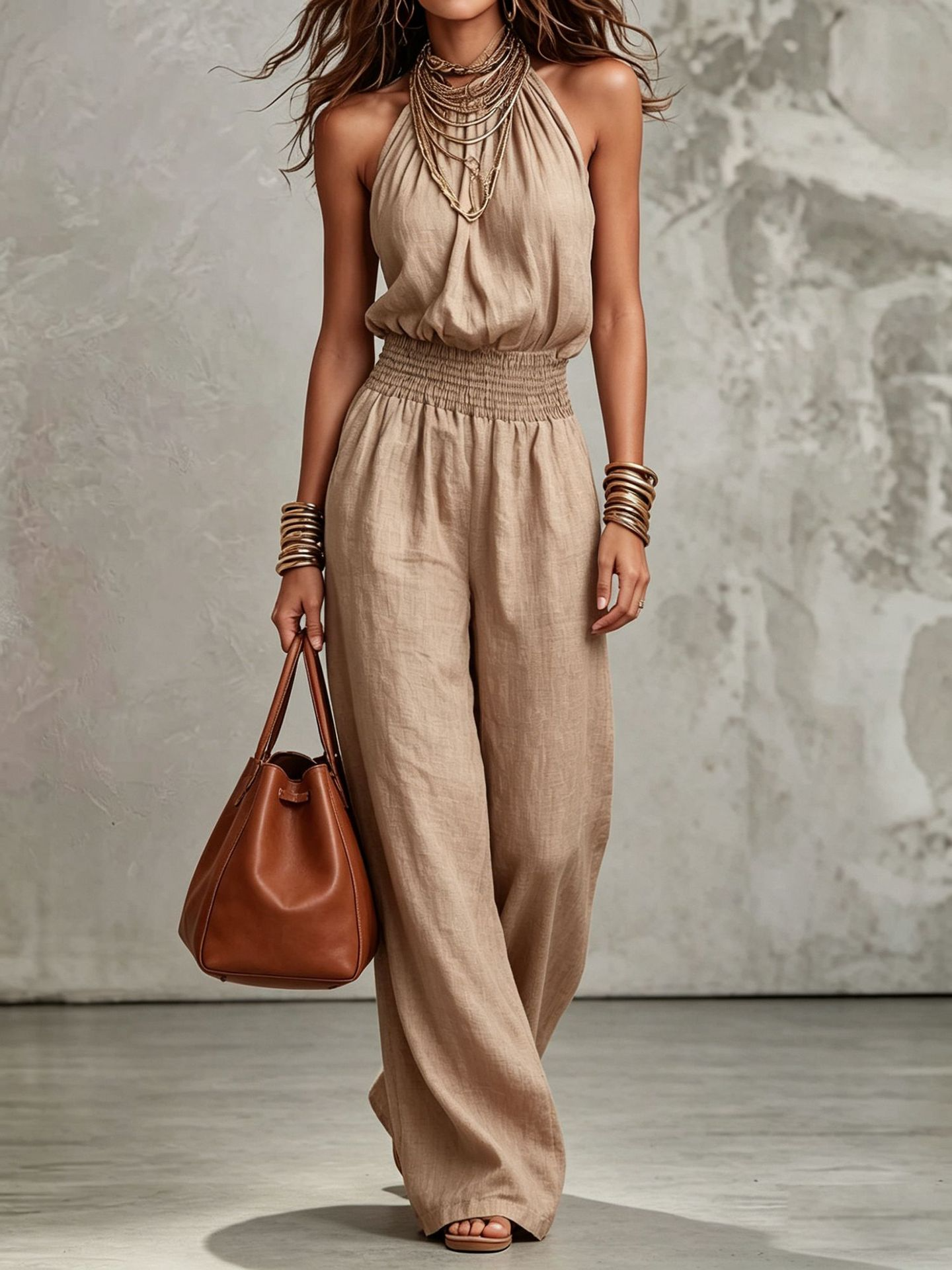 Backless halter jumpsuit