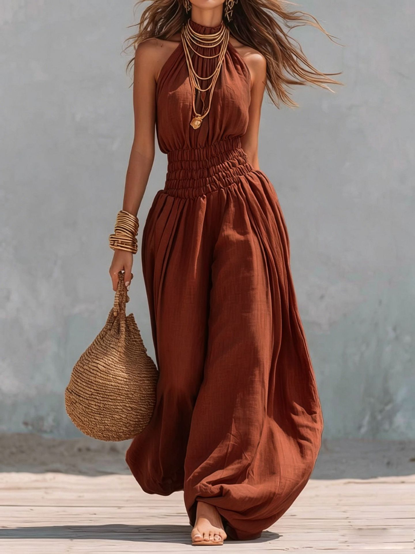 Sleeveless halter-neck jumpsuit