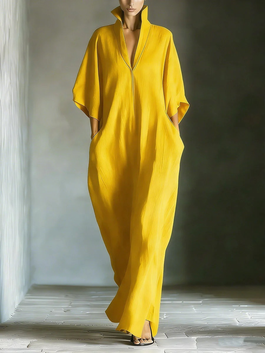V-neck loose-fitting pullover dress