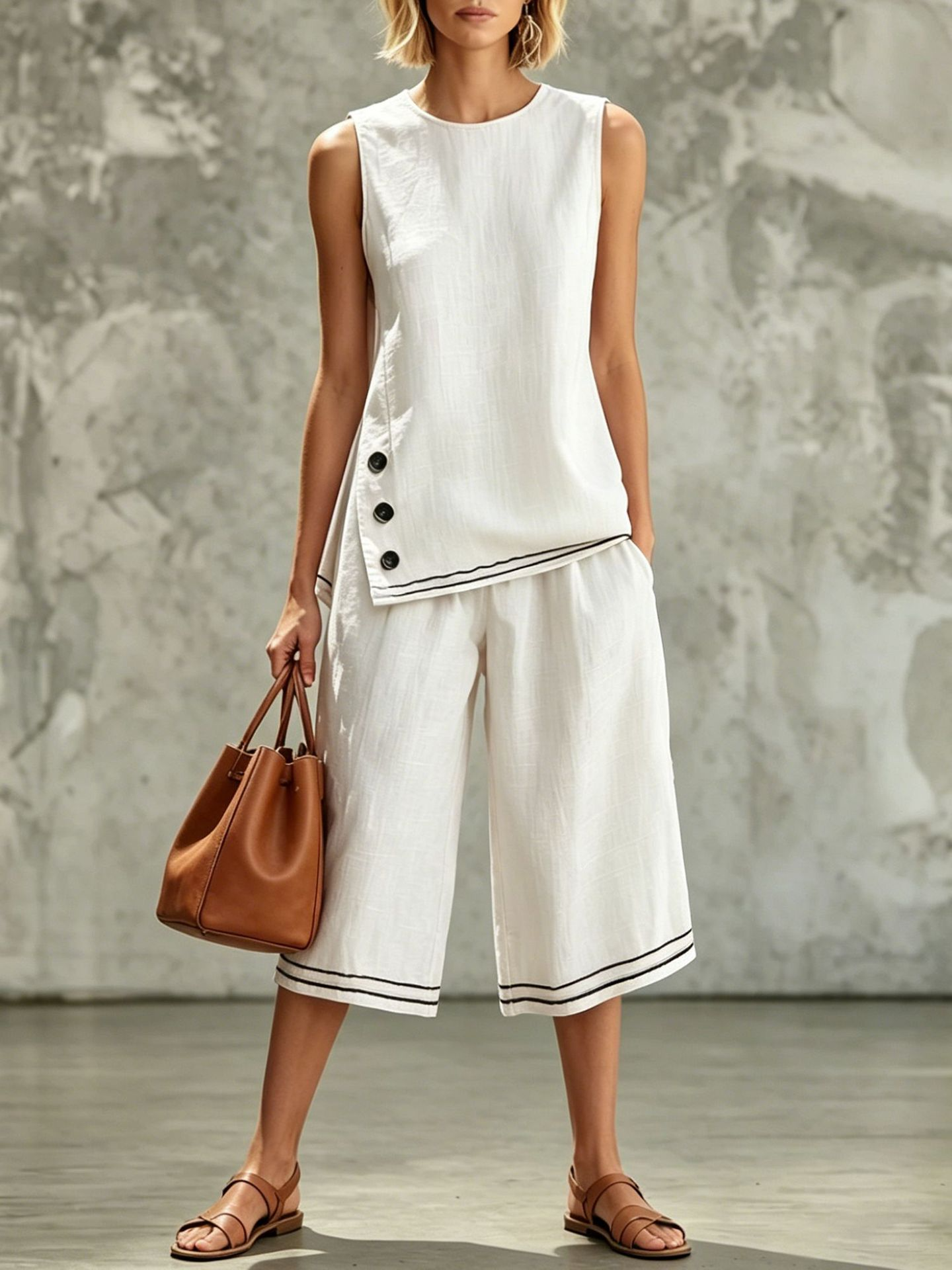 Side-slit tank top and cropped pants set