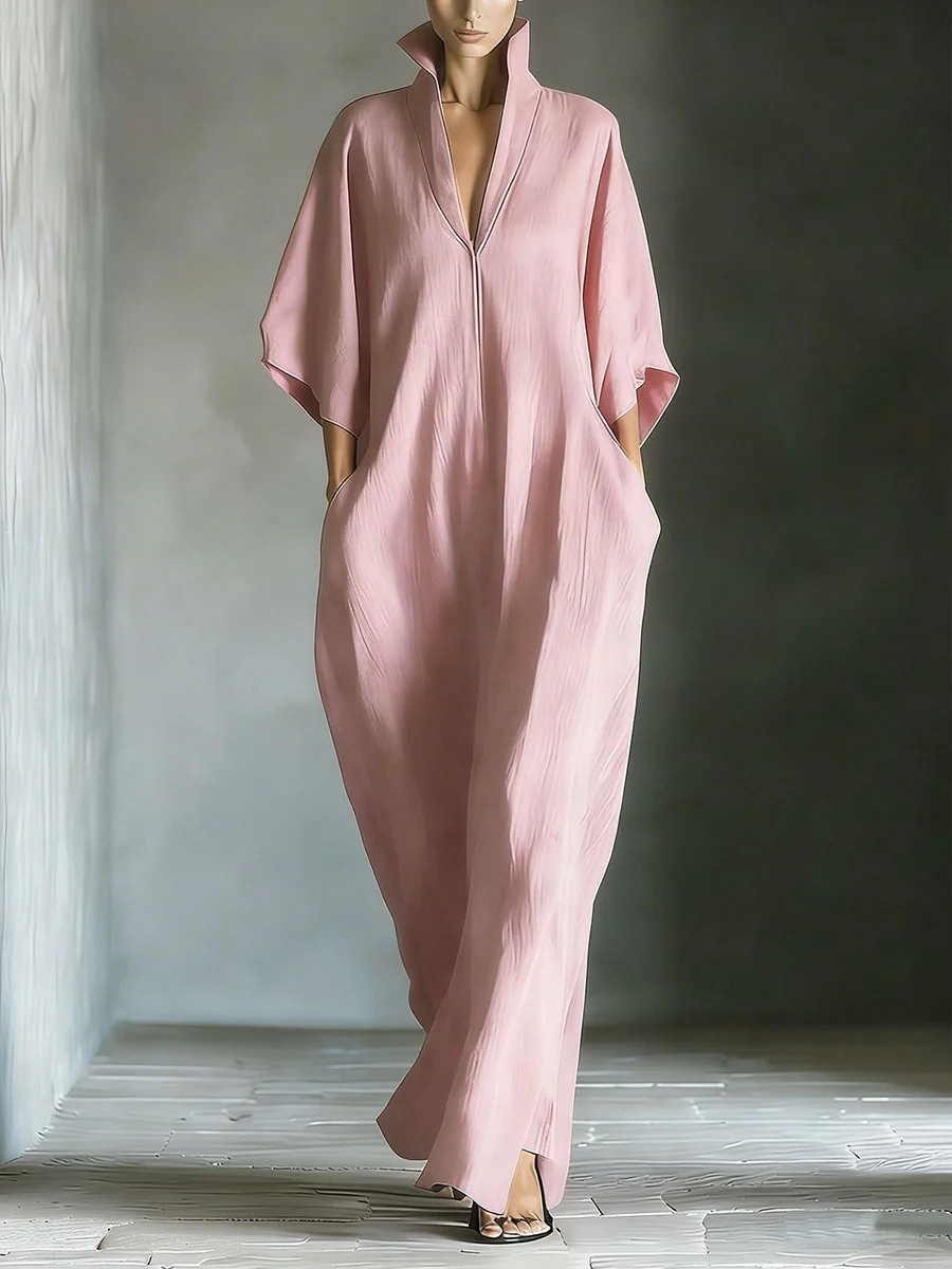 V-neck loose-fitting pullover dress